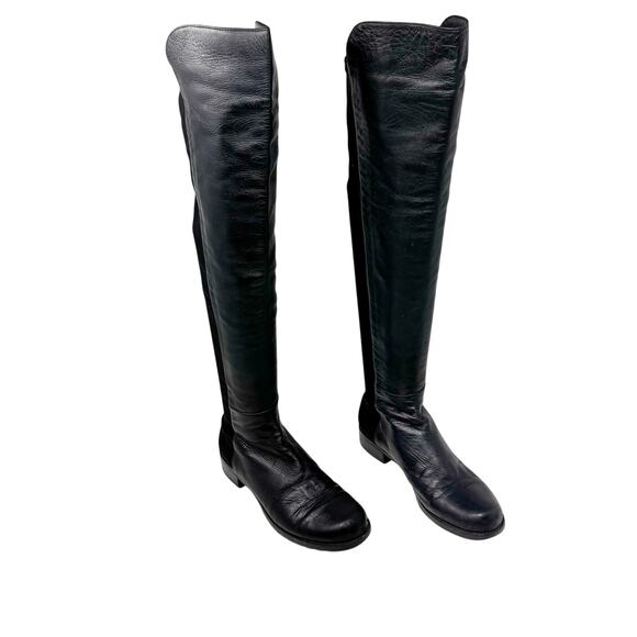 Stuart Weitzman 5050 Over the Knee Black Leather Stretch Boots Size 7 - Picture 2 of 10